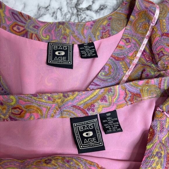 Vintage 90s Y2K Paisley Pink Ruffle Skirt and top set size 14 Petite boho Flowy - Picture 5 of 9